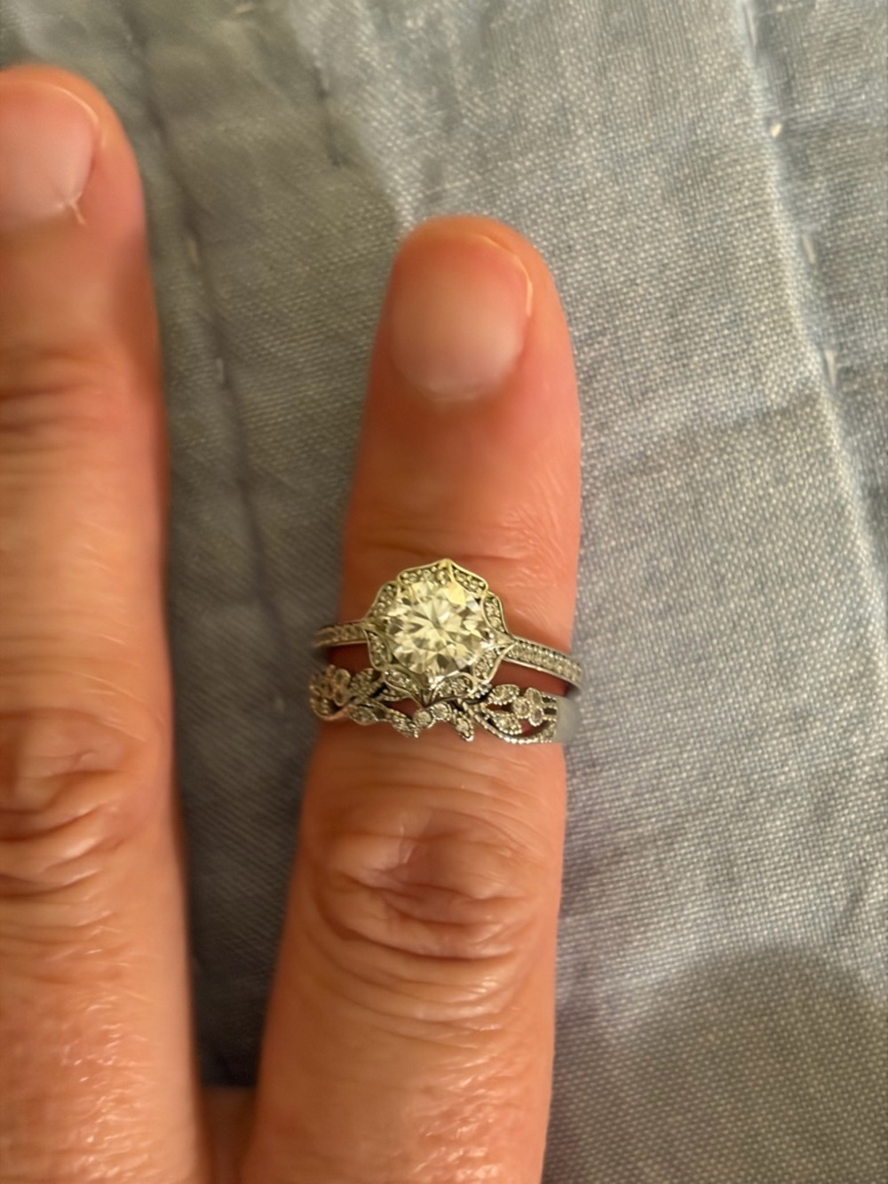 WES 1 Carat Moissanite Bridal Set, Sterling Silver, Size 7
